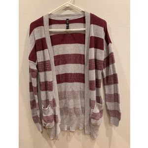 Maroon and Grey Striped Cardigan!